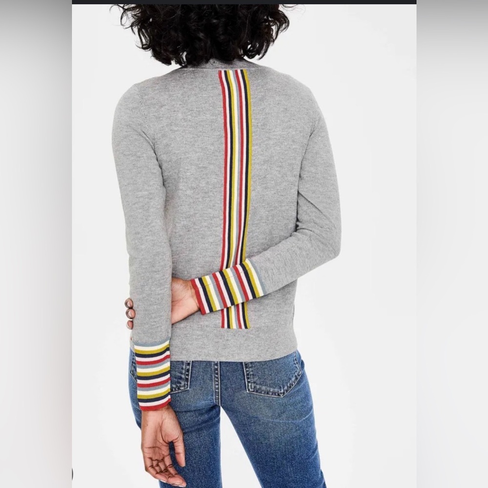 Women Boden Gray Cassandra Cardigan Sweater with Multicolor Stripes, size XL